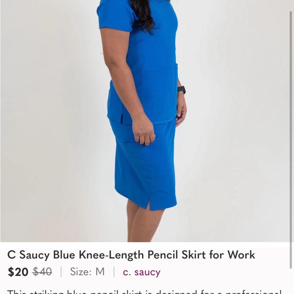 Blue Knee-Length Pencil Skirt - Women's